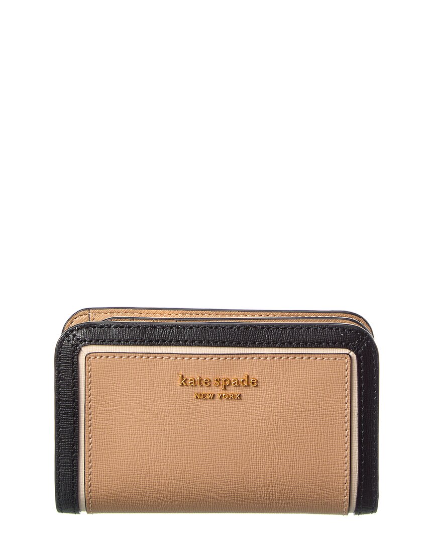 Kate Spade New York Morgan Colorblocked Saffiano Leather Compact Wallet In Brown