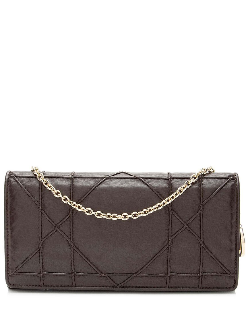 Dior Brown Lambskin Rendezvous Wallet On Chain (authentic Pre-loved)