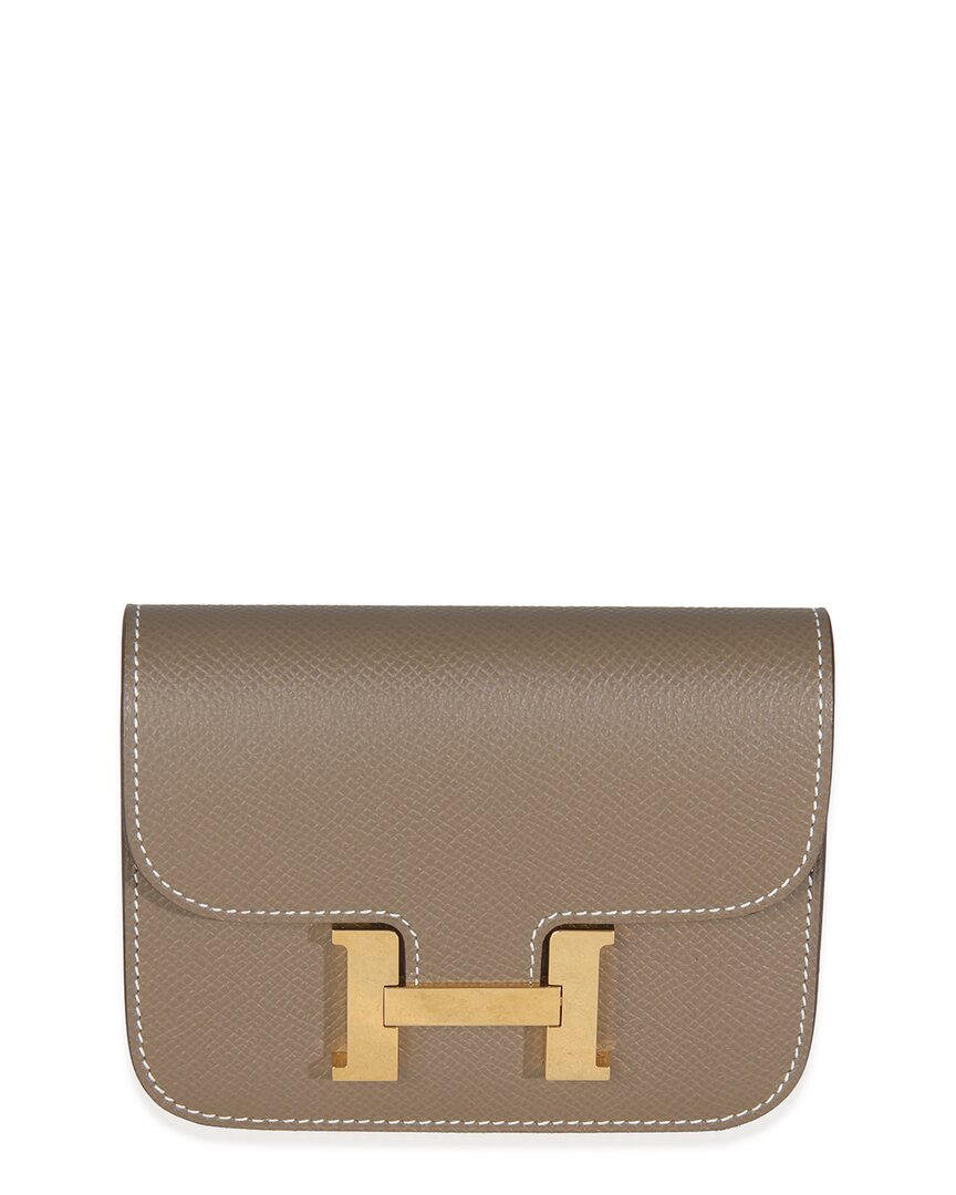 Pre-owned Hermes Hermès Grey Epsom Constance Leather Slim Wallet Ghw (authentic Pre-loved)