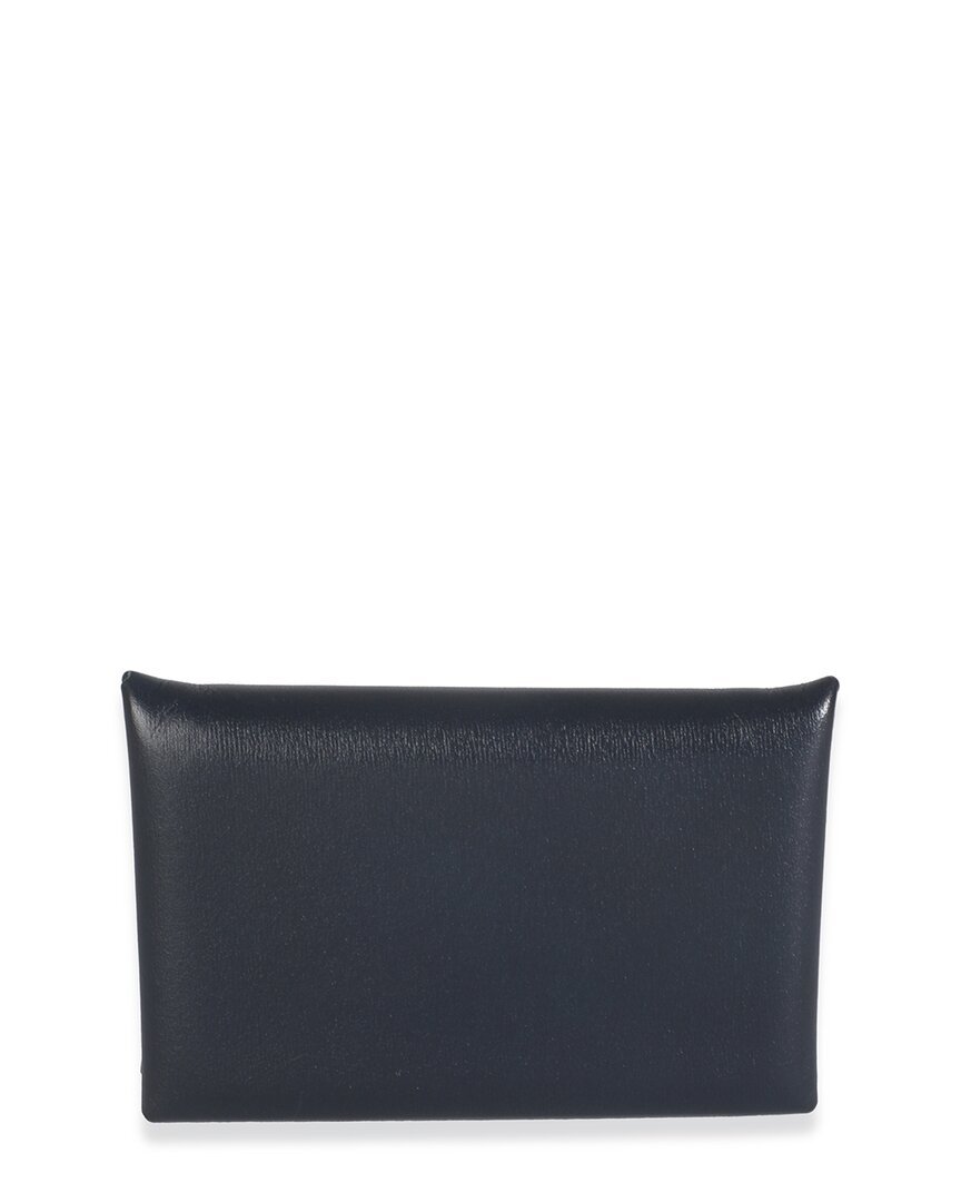 Pre-owned Hermes Hermès Blue Leather Abysse Box Calvi Card Holder (authentic Pre-loved)