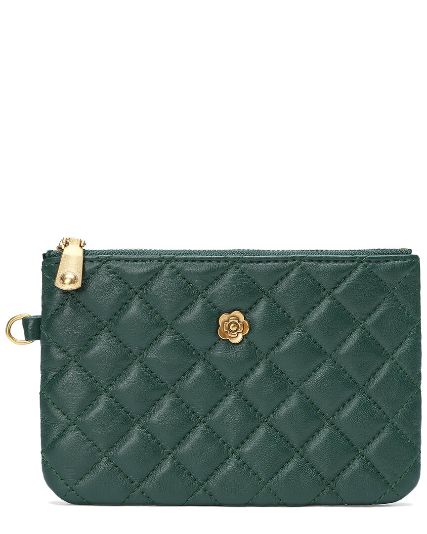 Tiffany & Fred Paris Quilted Leather Pouch In Green