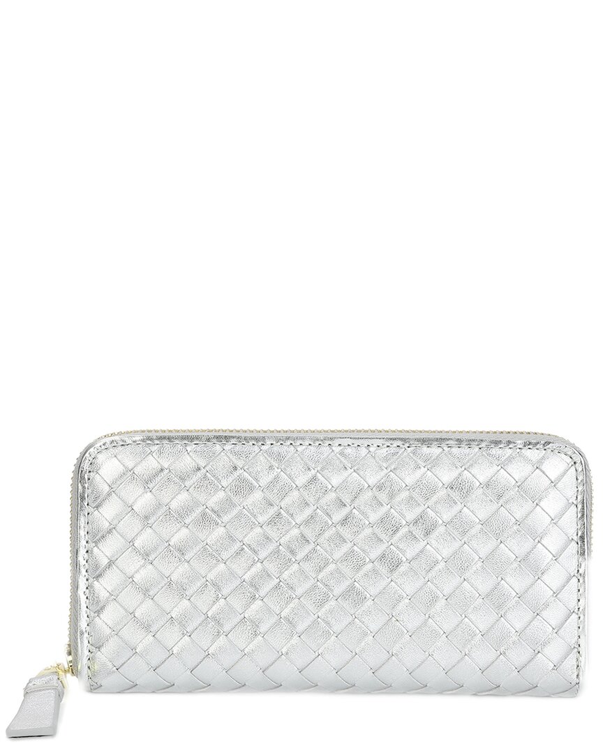Tiffany & Fred Paris Hand-woven Leather Long Wallet In Silver