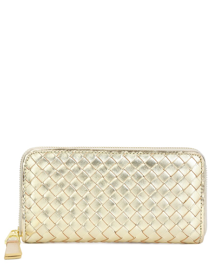 Tiffany & Fred Paris Hand-woven Leather Long Wallet In Gold