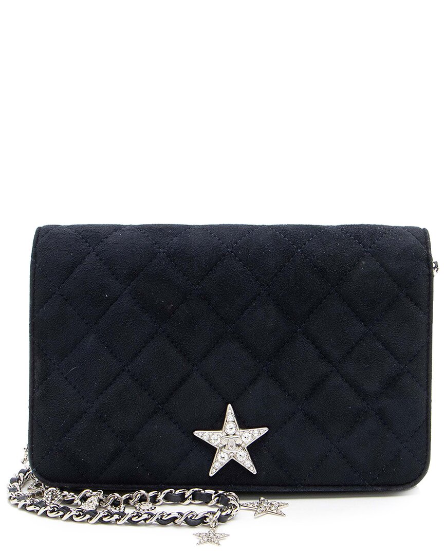 Pre-owned Chanel Blue Suede Cocostellar Wallet On Chain (authentic Pre-loved)