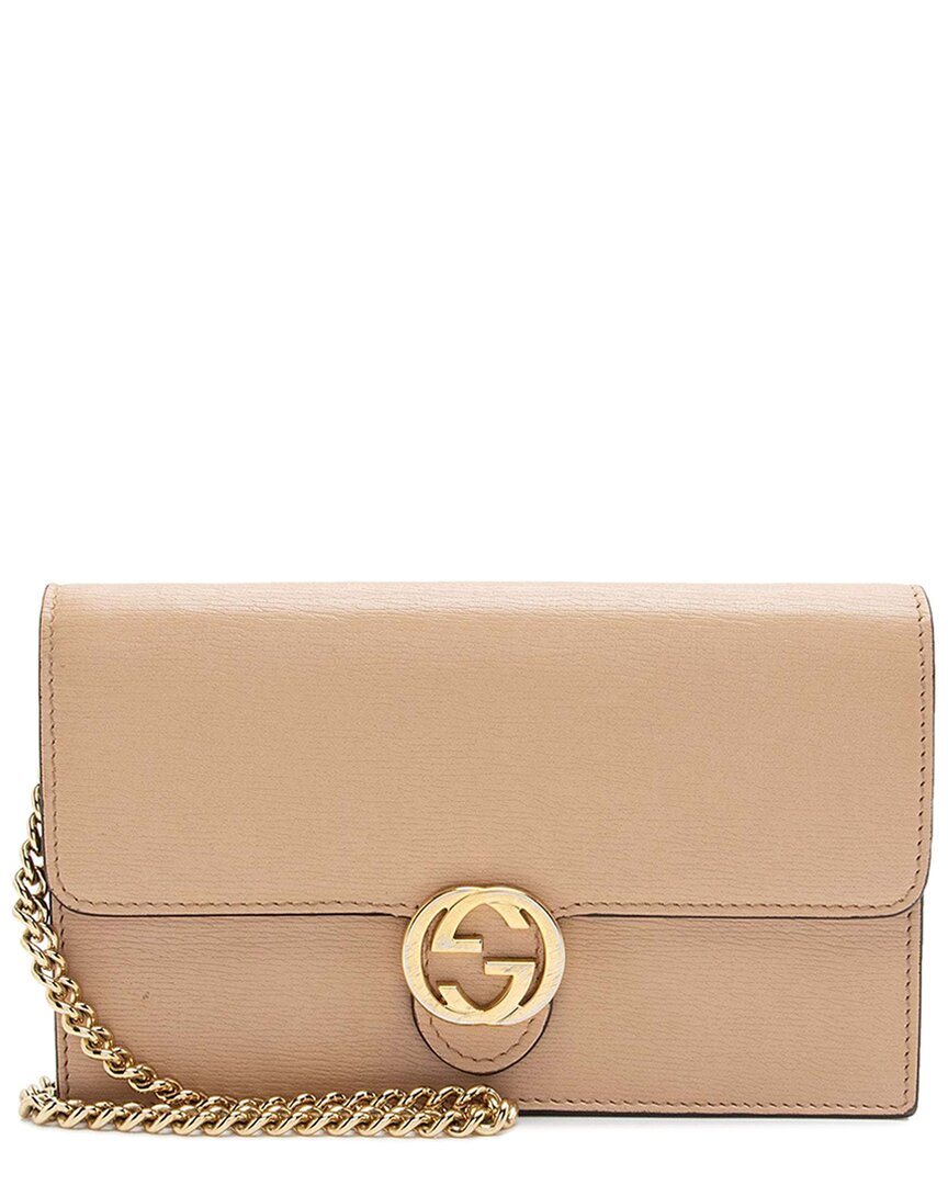 Gucci Brown Calfskin Interlocking G Chain Wallet (authentic Pre-loved) In Brown