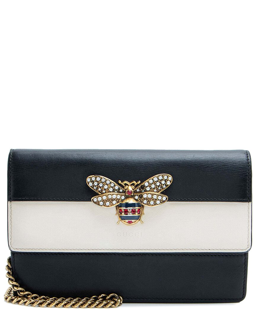 Gucci Black Leather Queen Margaret Wallet On Chain (authentic Pre-loved) In Multi