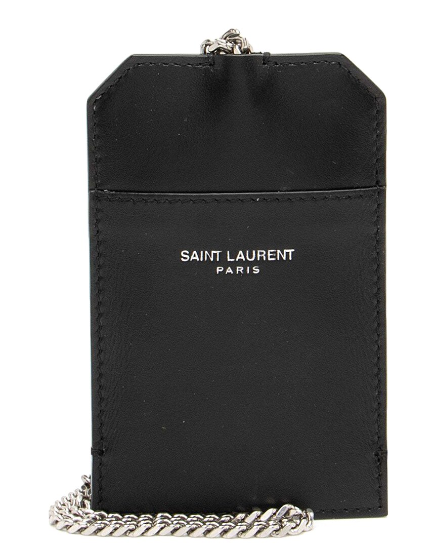 Saint Laurent Dnu Black Leather Card Holder With Chain (authentic Pre-loved) In Black