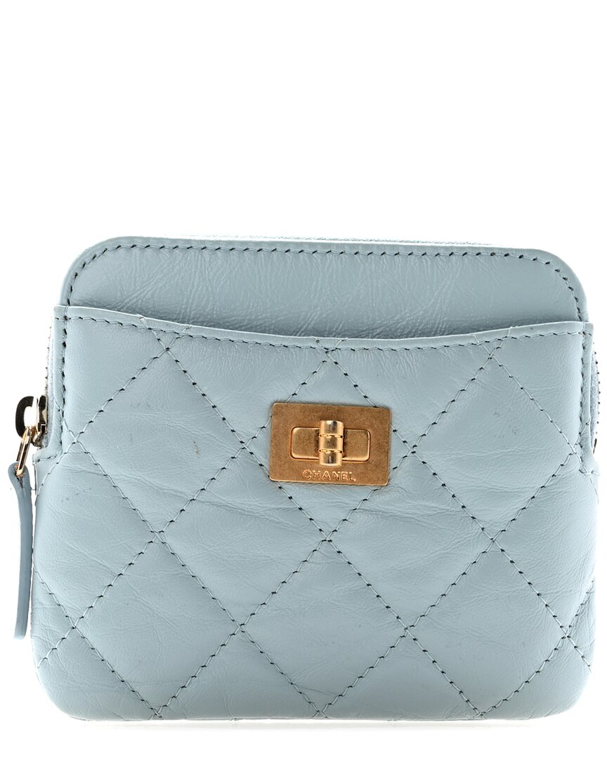 Pre-owned Chanel Blue Aged Calfskin Leather  Reissue Zip Card Holder Wallet Light  Blue (authentic Pre-l