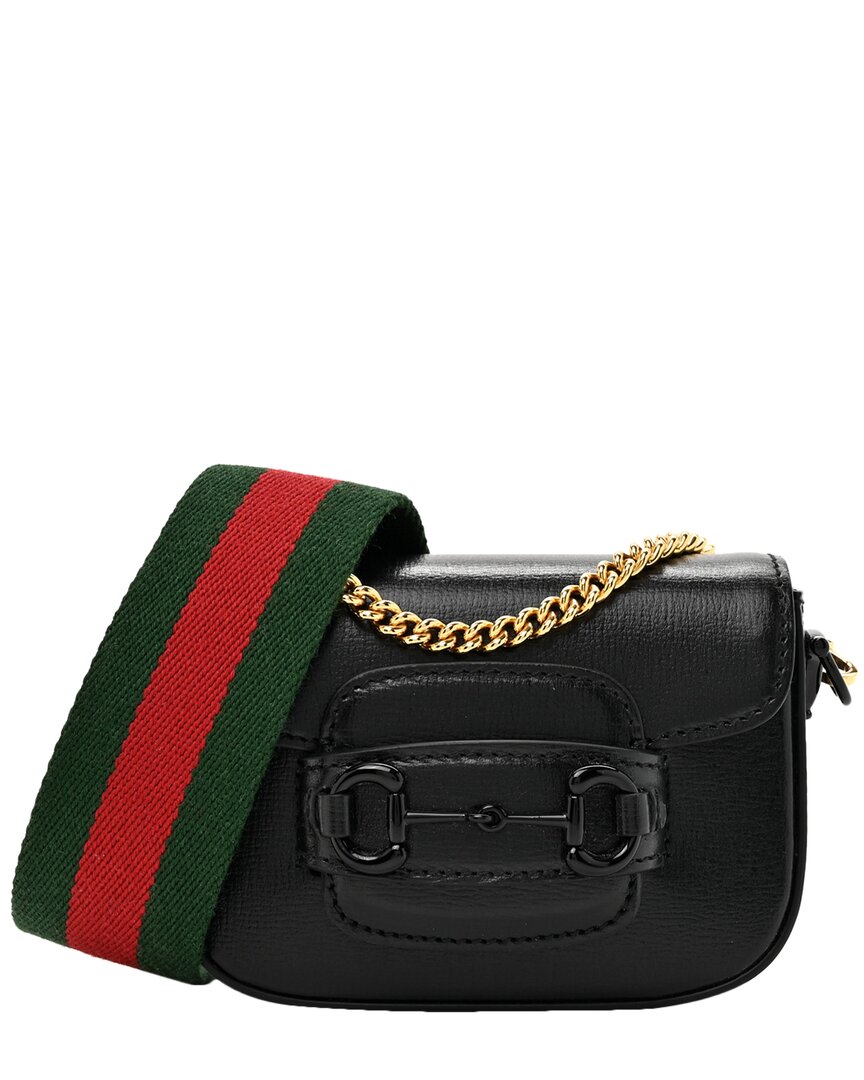Gucci Black Azalea Calfskin Leather Web Monochrome Horsebit 1955 Wallet On Strap (authentic Pre-lov In Black