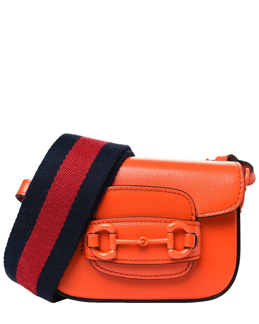 Gucci Orange Azalea Calfskin Leather Web Monochrome Horsebit 1955 Wallet On  Strap (authentic Pre-lo In Orange