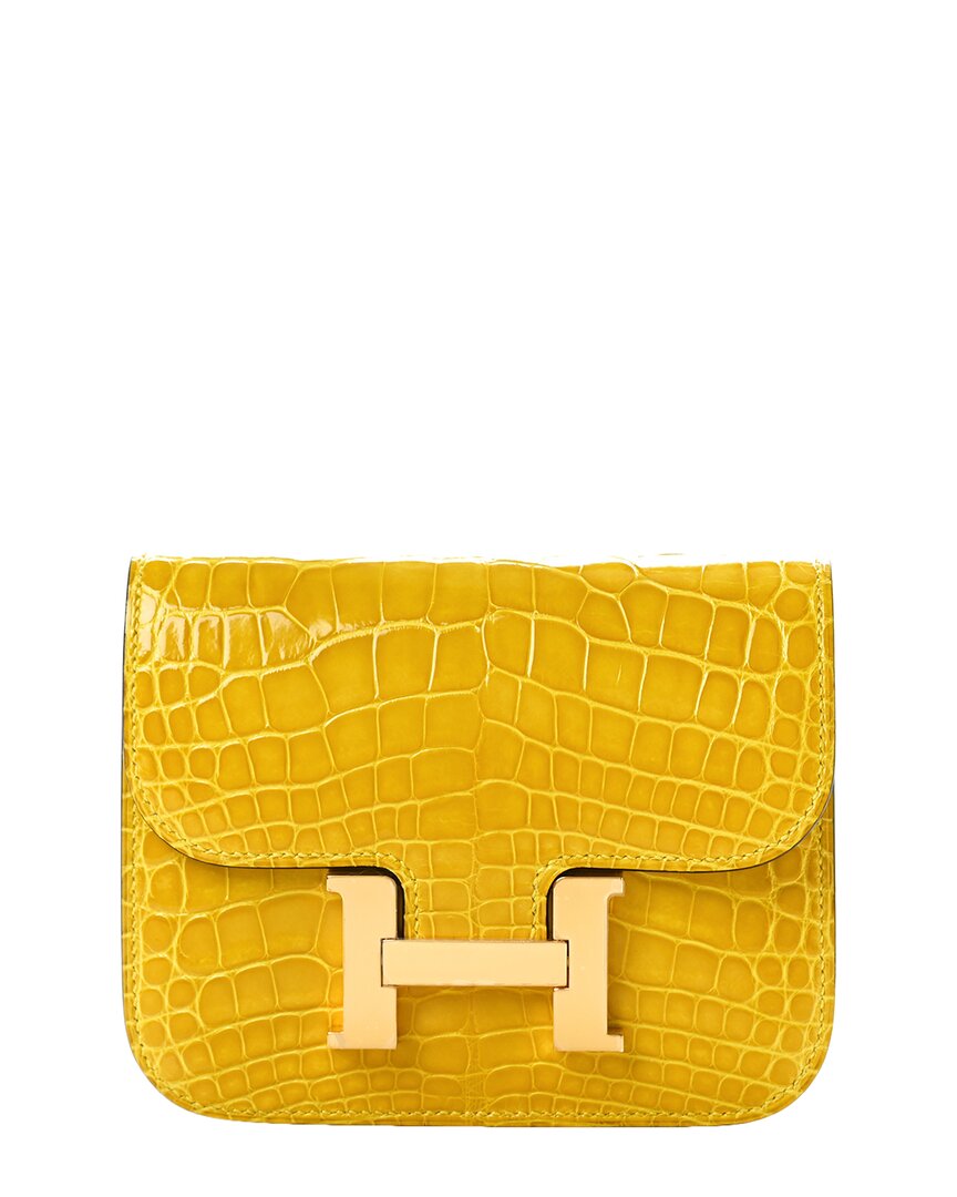 Pre-owned Hermes Hermès Mimosa Shiny Alligator Constance Slim Wallet (authentic Pre-loved)