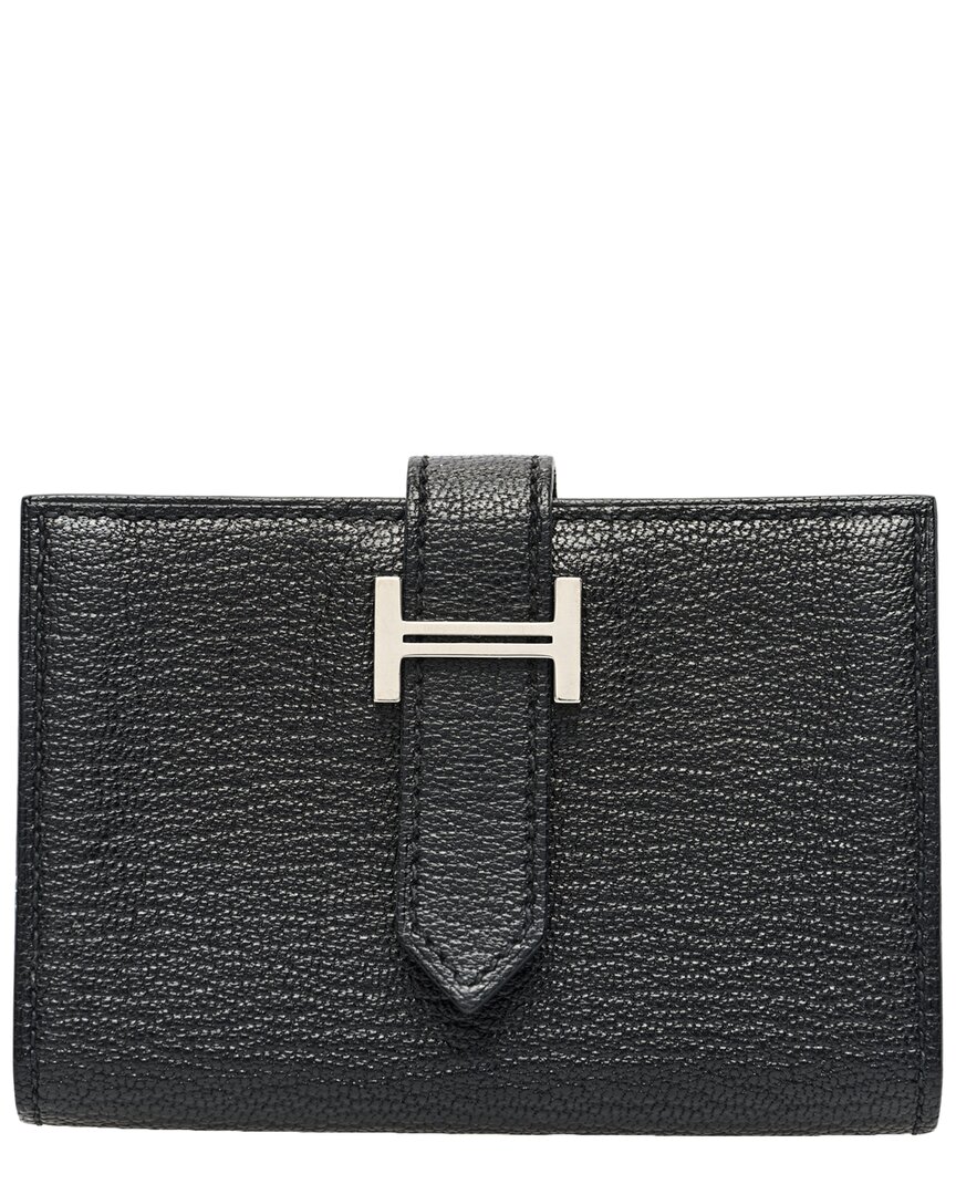 Pre-owned Hermes Hermès Black Chevre Mysore Leather Bearn Wallet (authentic Pre-loved)