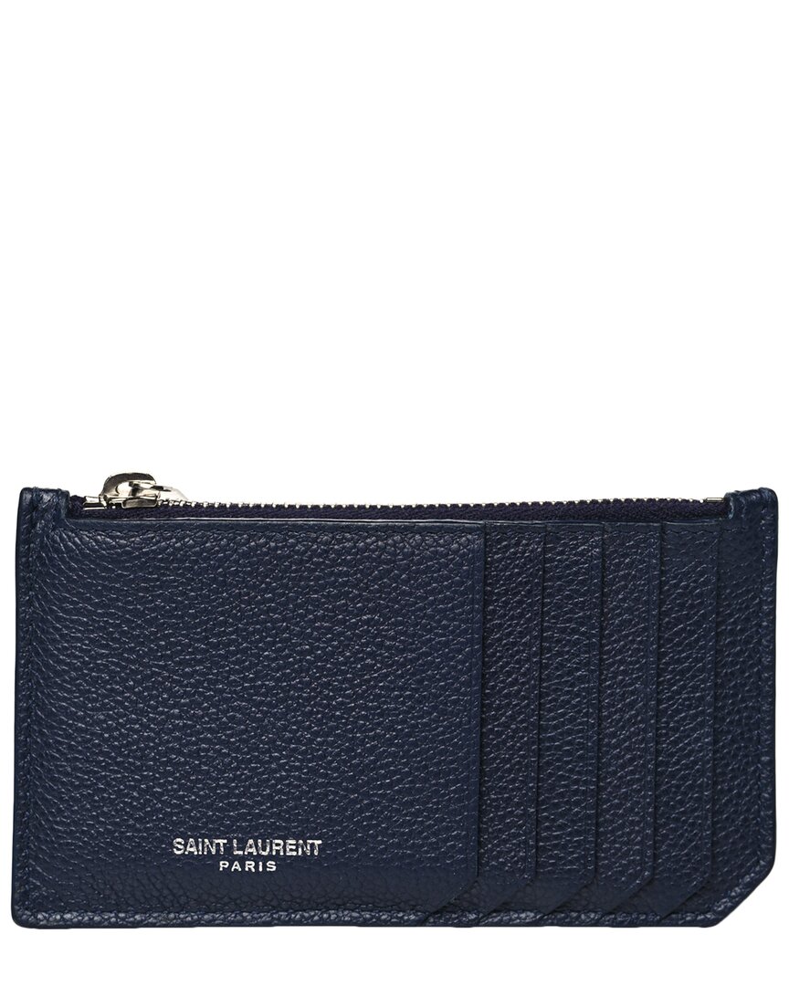 Saint Laurent Black Grained Calfskin Leather 5 Fragments Zip Pouch Card Holder (authentic Pre-loved