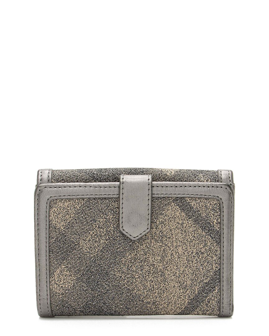 Burberry Black Leather Shimmer Check Compact Wallet (authentic Pre-loved) In Gray