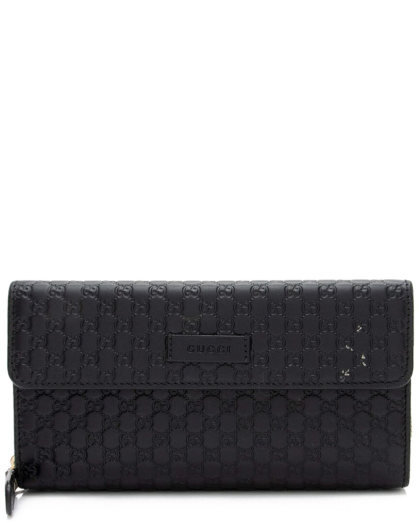 Gucci Black Microssima Leather Continental Flap Wallet (authentic Pre-loved) In Black