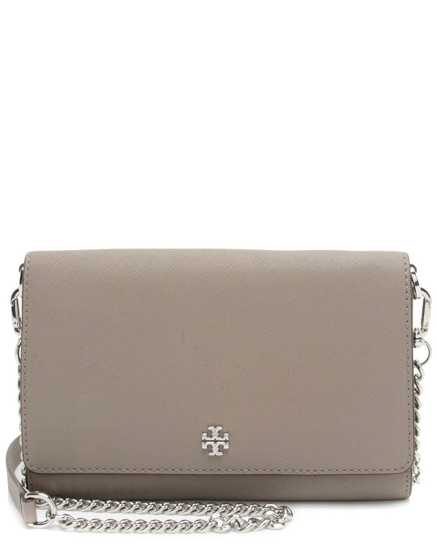 Tory Burch Grey Leather Robinson Wallet On Chain Bag (authentic Pre-loved)