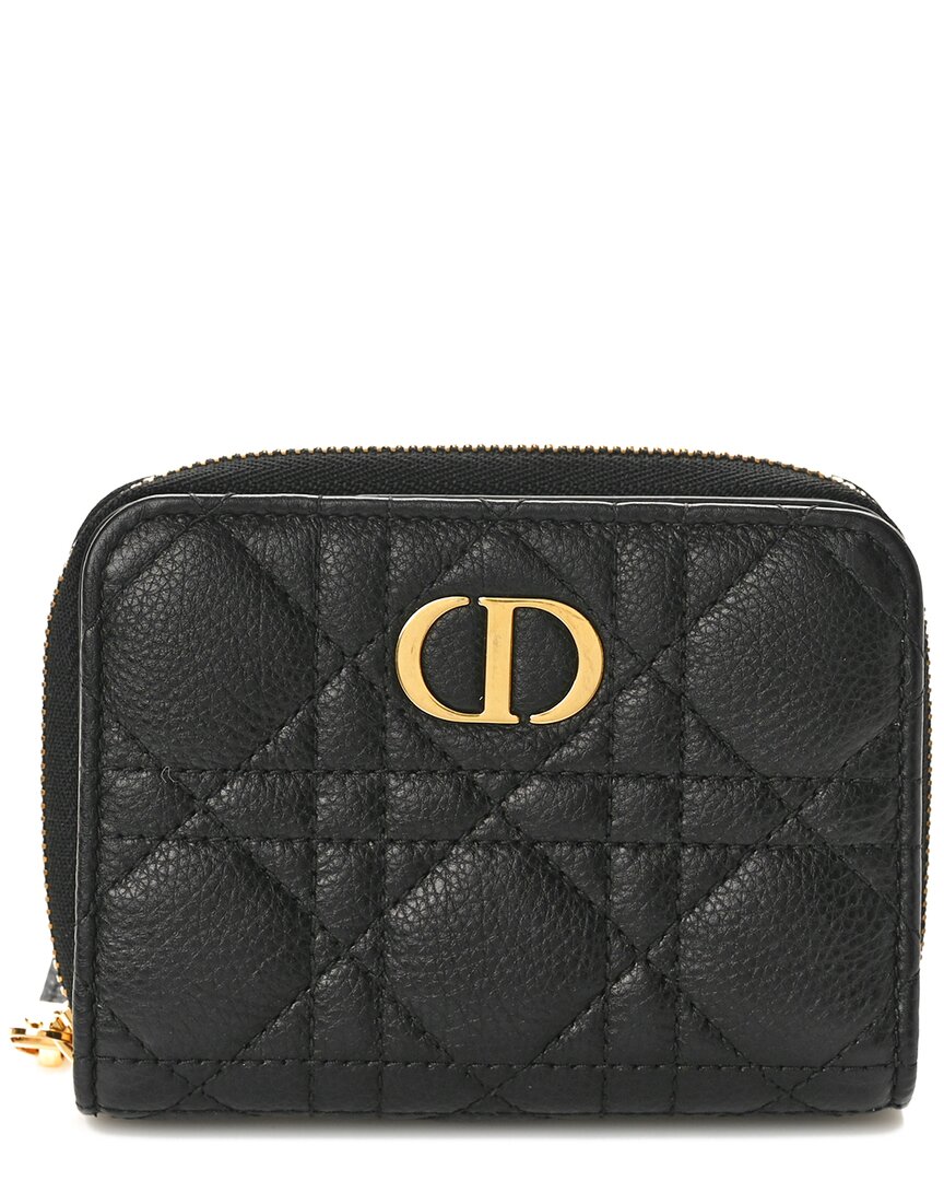 Dior Black Grained Calfskin Leather Supple Cannage Caro Scarlet Zipped Wallet (authentic Pre-loved) In Black