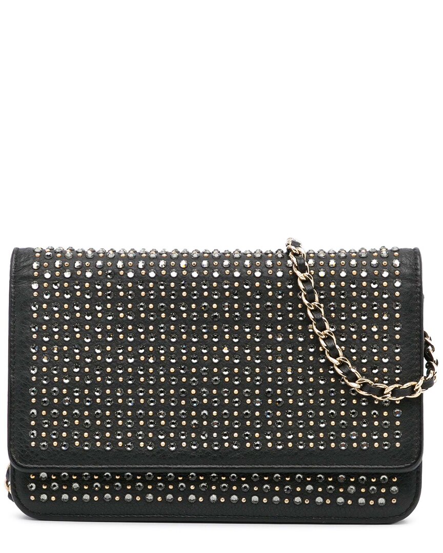 Pre-owned Chanel Black Leather Studded Wallet On Chain (authentic Pre-loved)