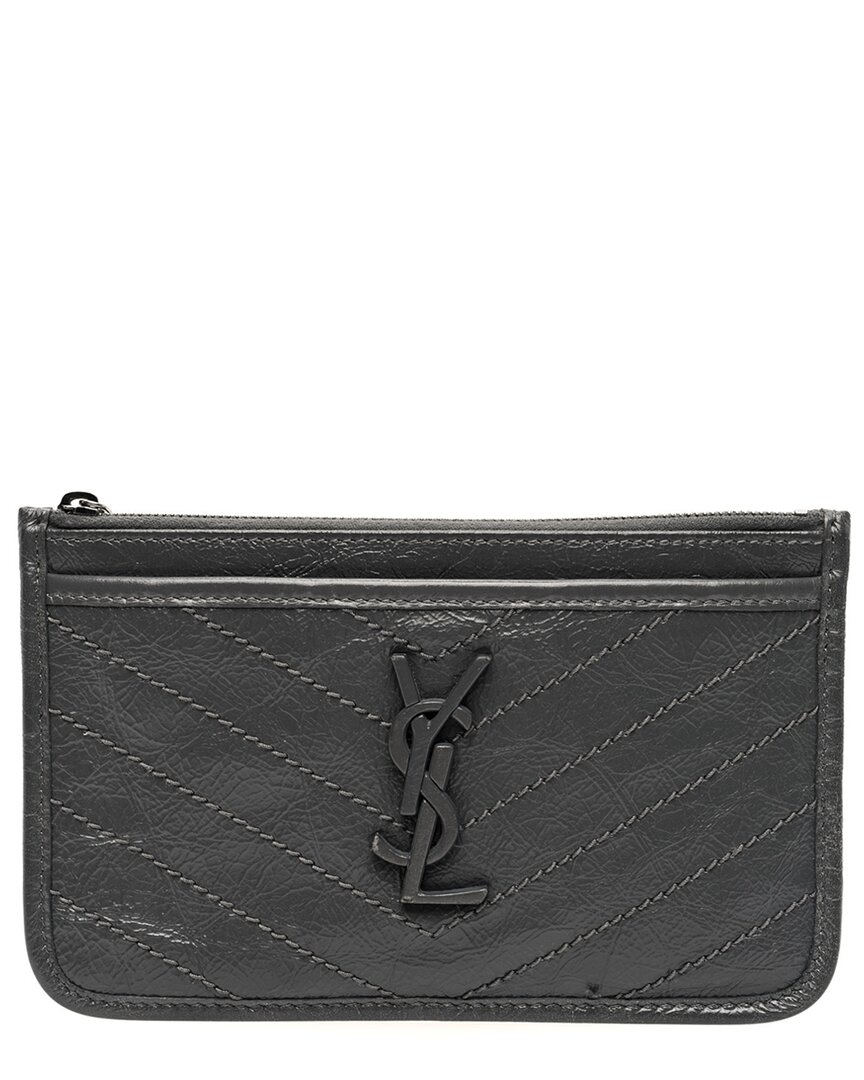 Saint Laurent Storm Crinkled Calfskin Leather Matelasse Monogram Niki Bill Pouch (authentic Pre-love