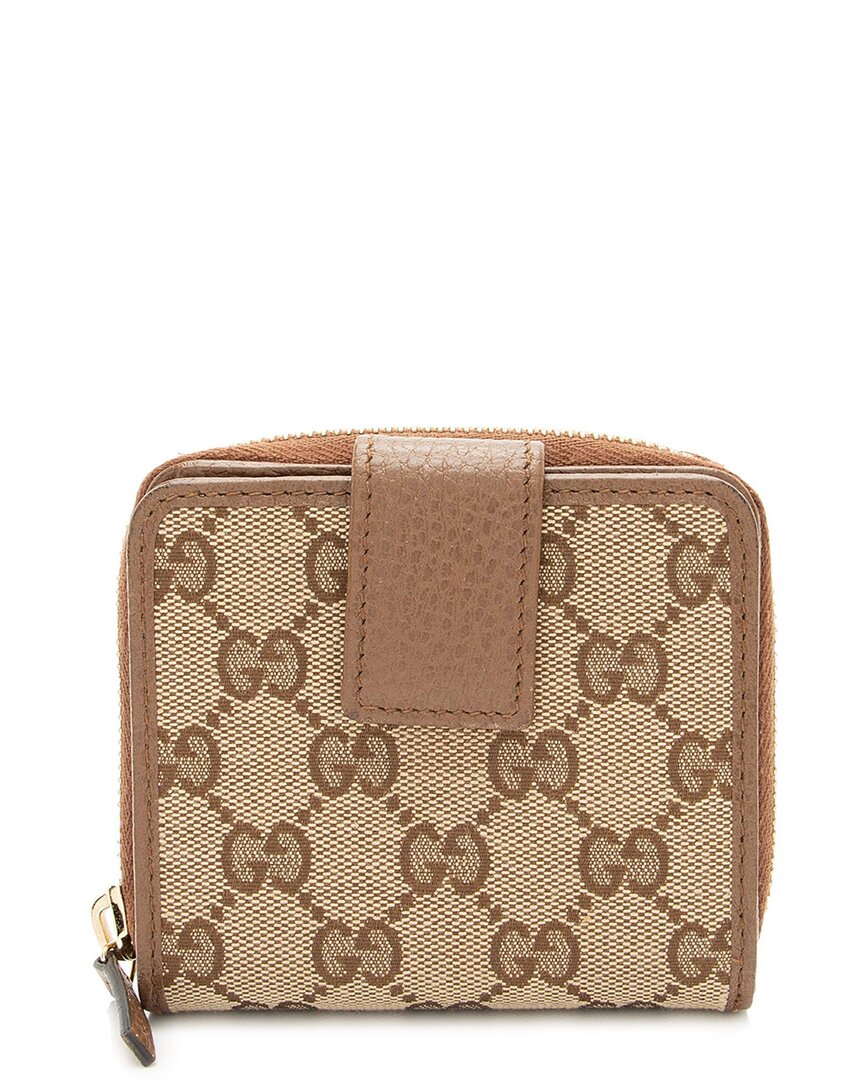 Gucci Brown Gg Canvas Zip Around Compact Wallet (authentic Pre-loved)