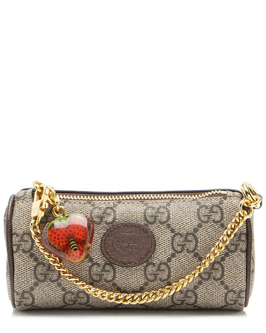 Gucci Beige Gg Supreme Canvas Interlocking G Strawberry Charm Coin Purse  (authentic Pre-loved)