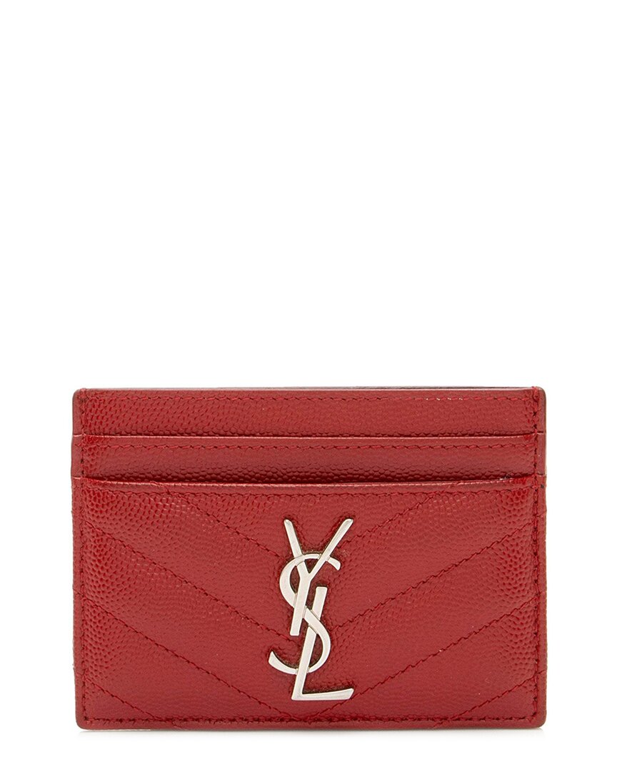 Saint Laurent Red Matelasse Grain De Poudre Leather Monogram Card Case  (authentic Pre-loved)