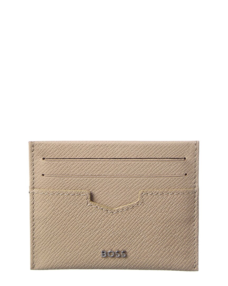 Hugo Boss Shotgun Leather Card Case In Sand