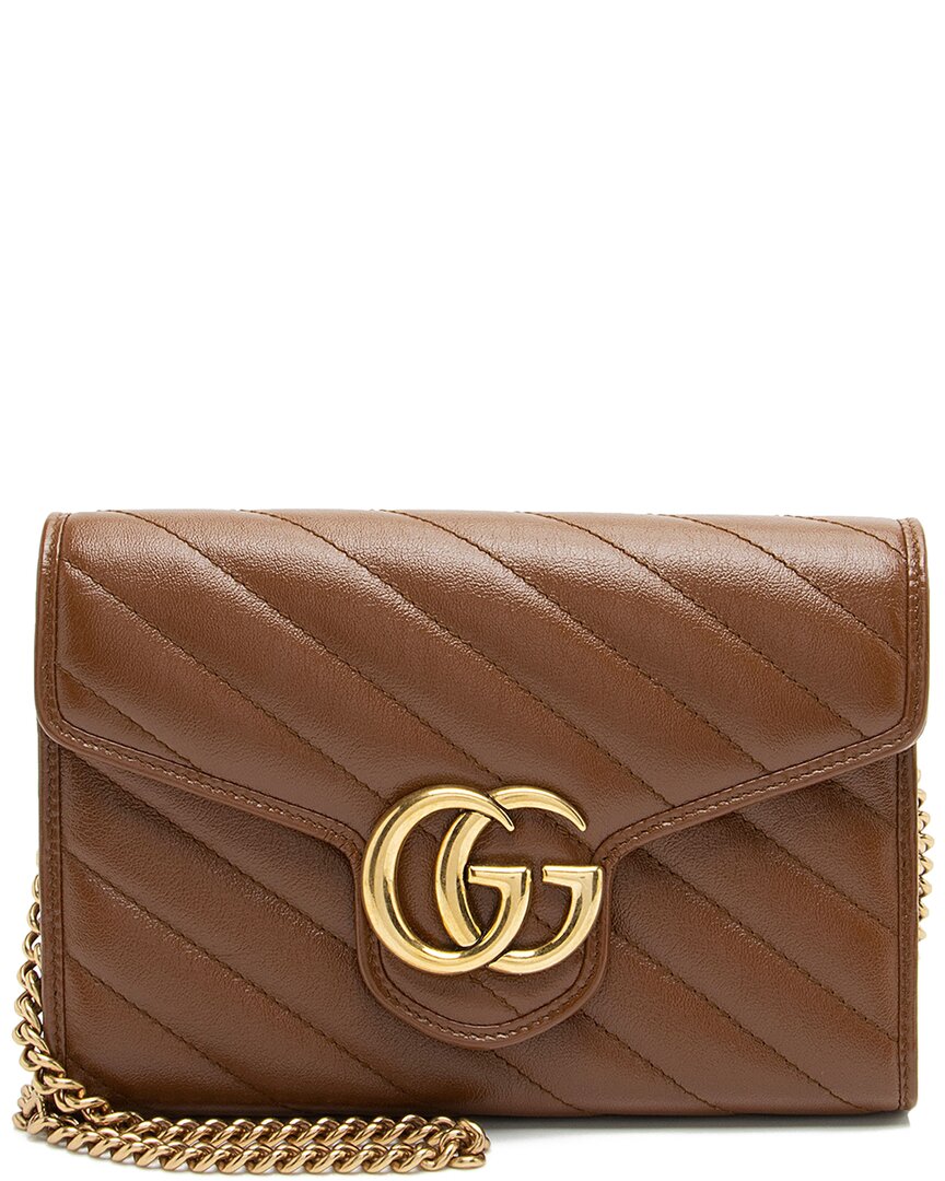 Gucci Brown Leather Wallet On Chain (authentic Pre-loved)