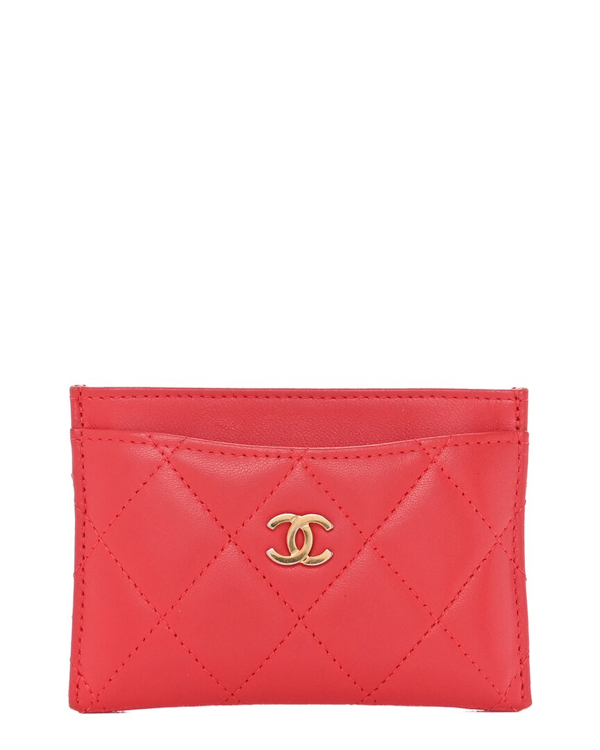 CHANEL Pre-owned Red Quilted Lambskin Leather Flap Card Holder Wallet (authentic Pre- Loved)