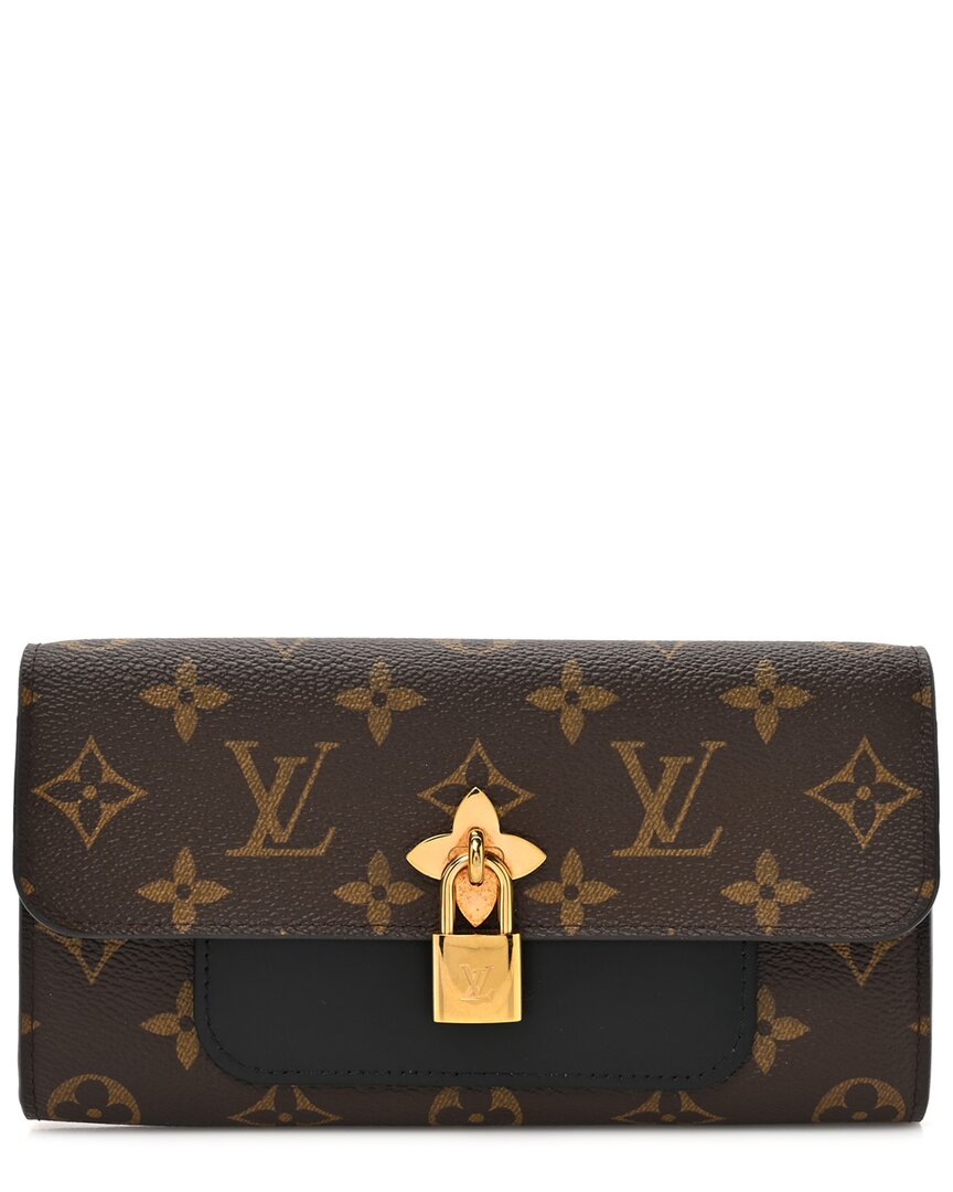 Pre-owned Louis Vuitton Black Monogram Coated Canvas Flower Lock Long Wallet (authentic  Pre-loved)