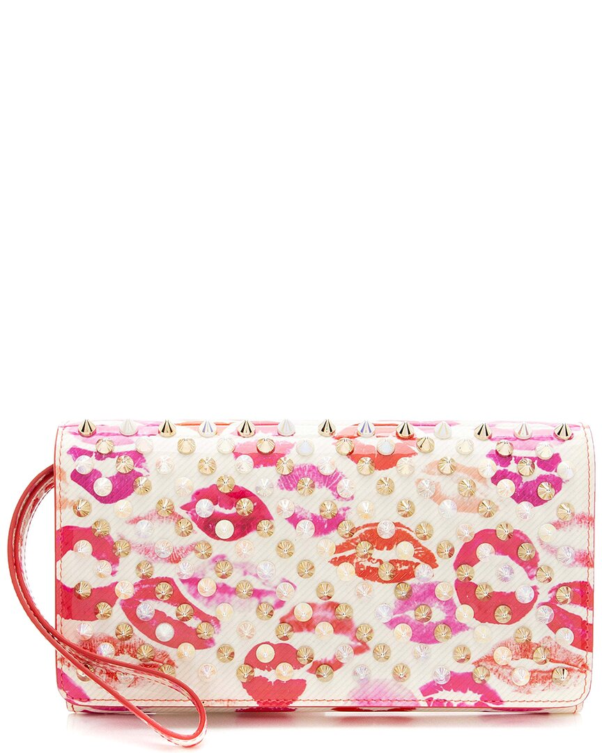 Christian Louboutin Pink Leather Lip Print Wallet On Strap (authentic Pre- Loved) In Multi
