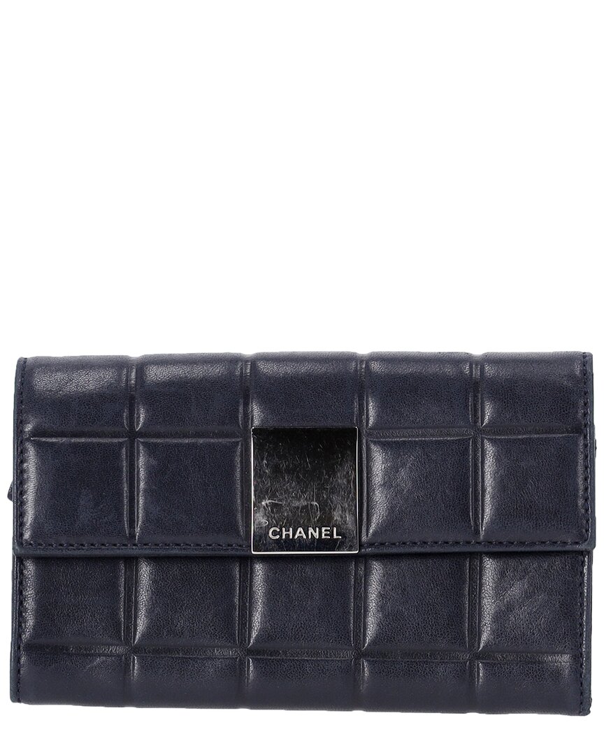 Pre-owned Chanel Blue Leather Chocolate Bar Long Wallet (authentic Pre-loved)