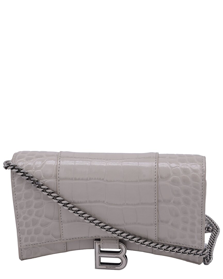 Balenciaga Grey Croc-embossed Leather Hourglass Wallet On Chain (authentic  Pre-loved)