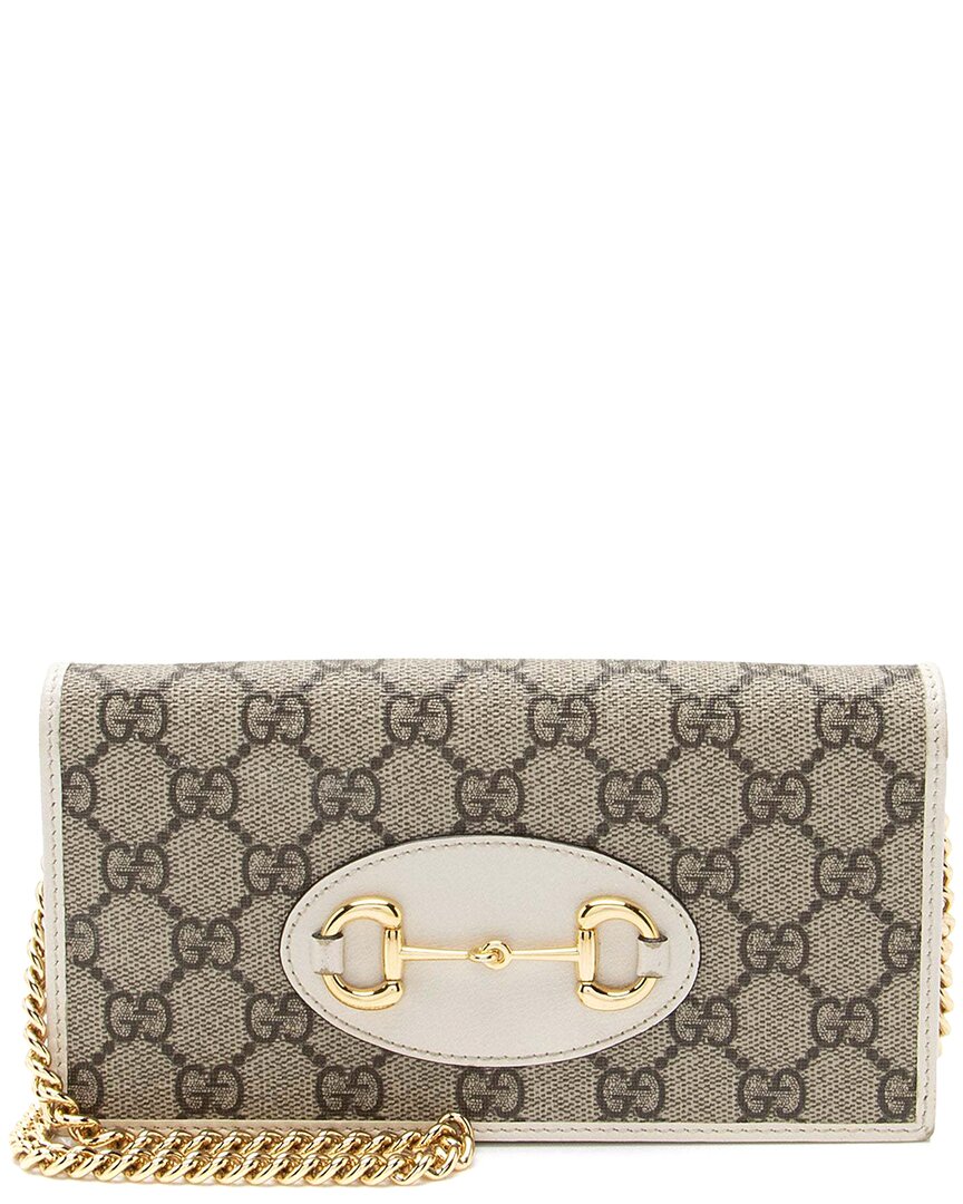 Gucci Beige Gg Supreme Canvas Horsebit 1955 Wallet On Chain (authentic Pre-  Loved) In Gray