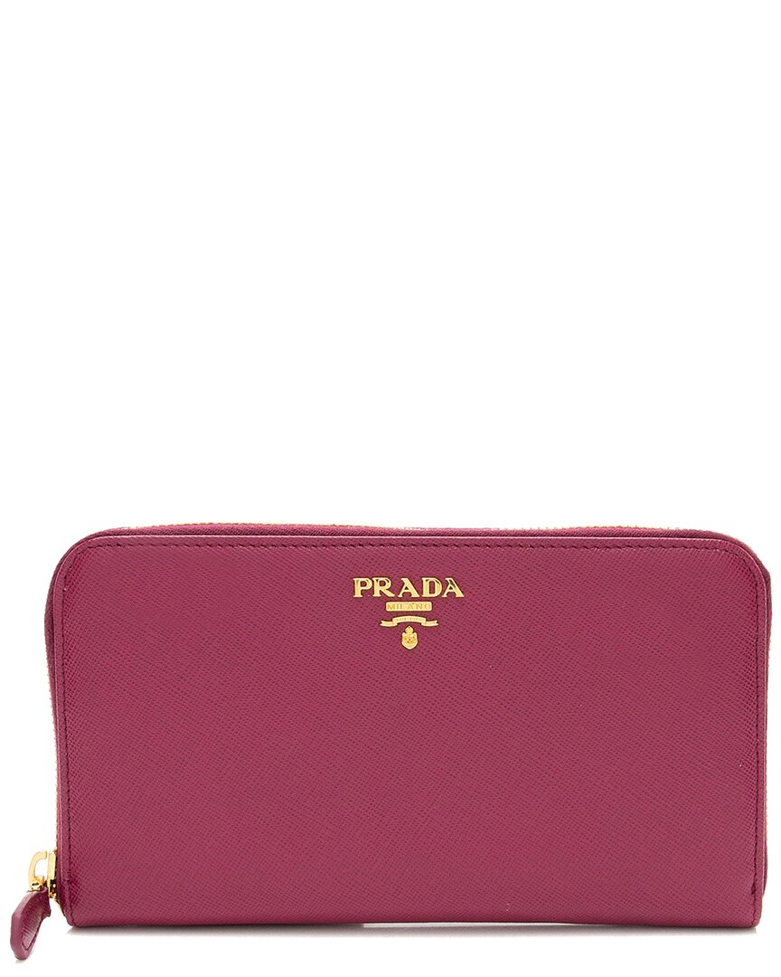 Prada Pink Saffiano Leather Zip Around Wallet (authentic Pre-loved) In Brown