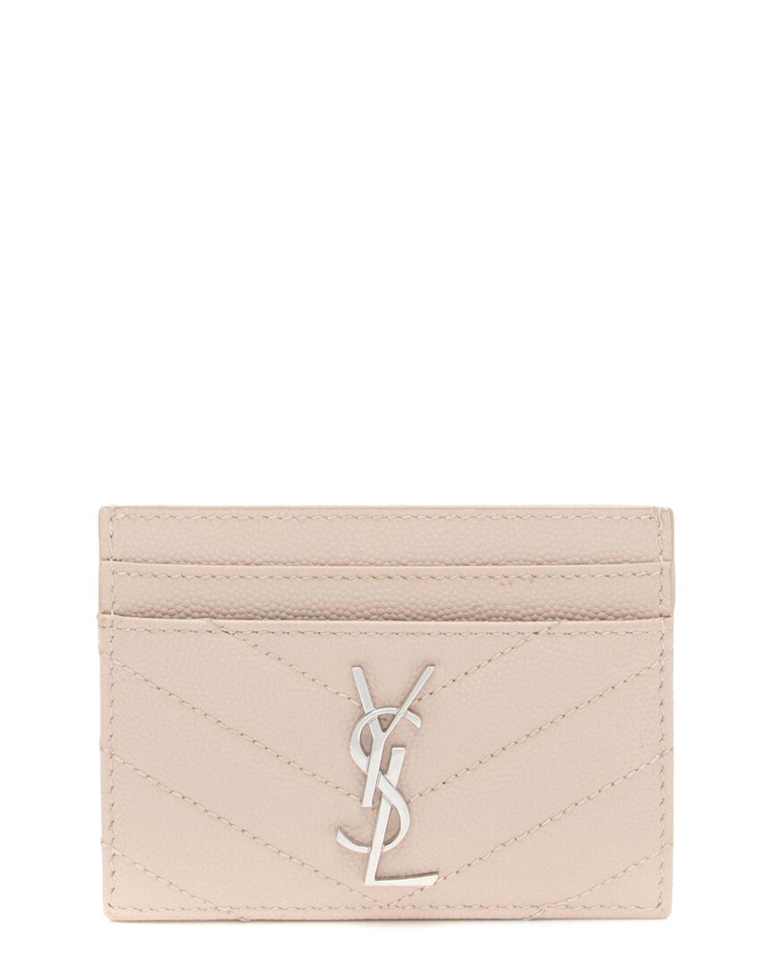 Saint Laurent Beige Matelasse Grain De Poudre Leather Monogram Card Case  (authentic Pre-loved)