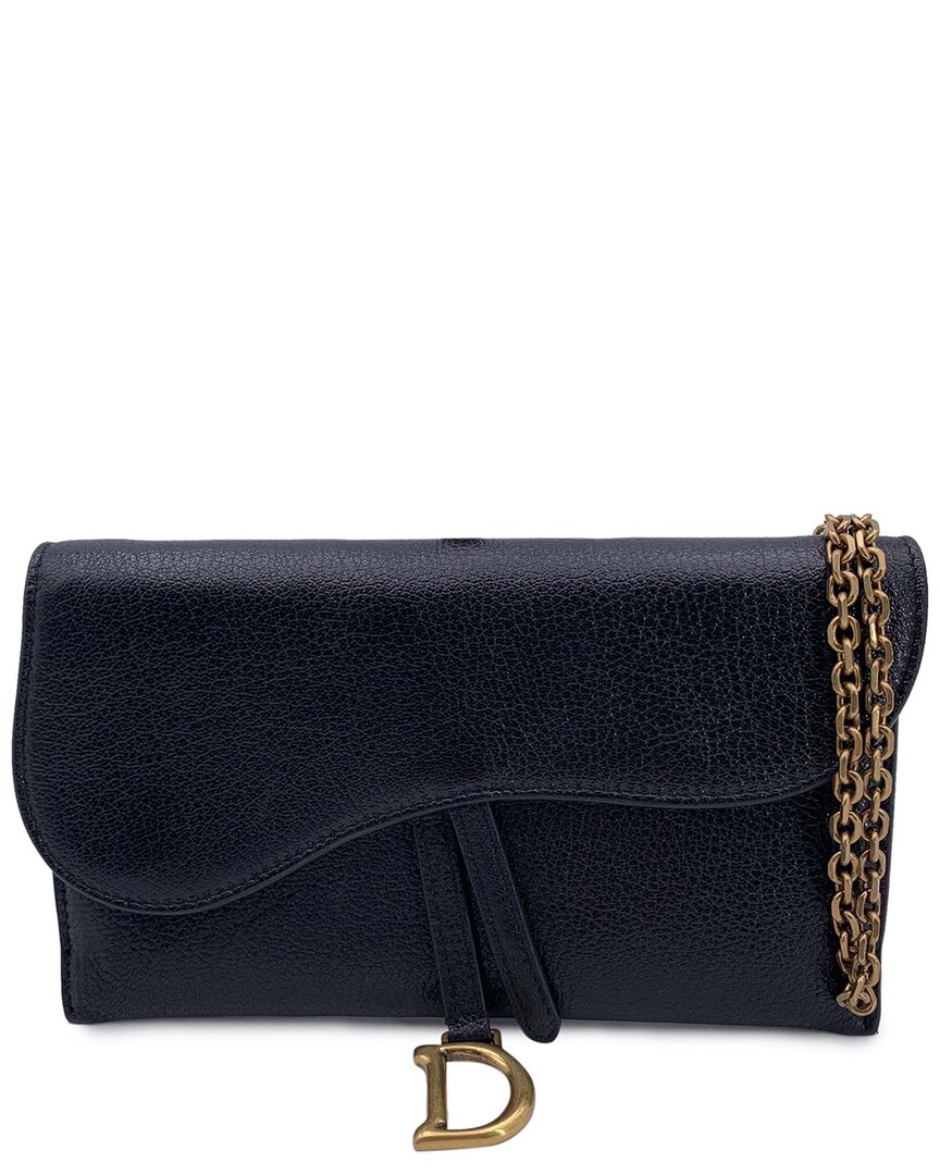 Dior Black Leather Wallet Saddle Wallet On Chain (authentic Pre-loved) In Multi