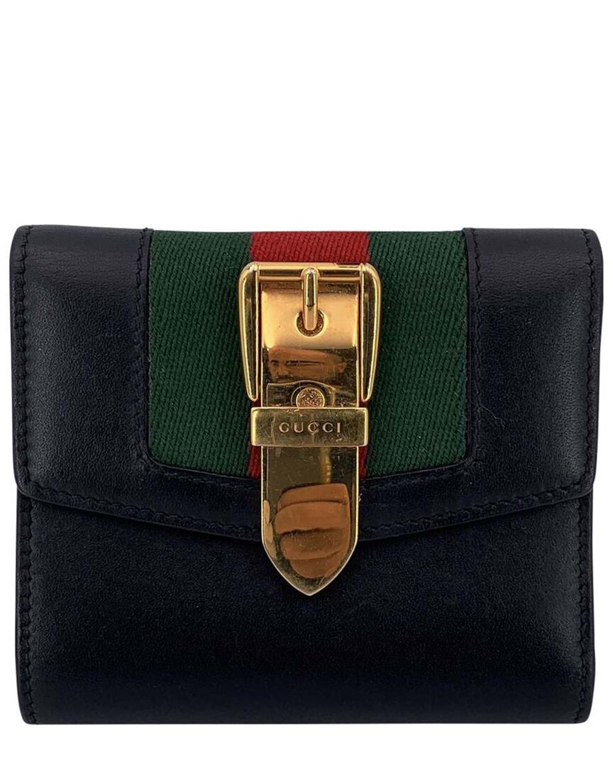Gucci Black Leather Sylvie Wallet (authentic Pre-loved) In Black