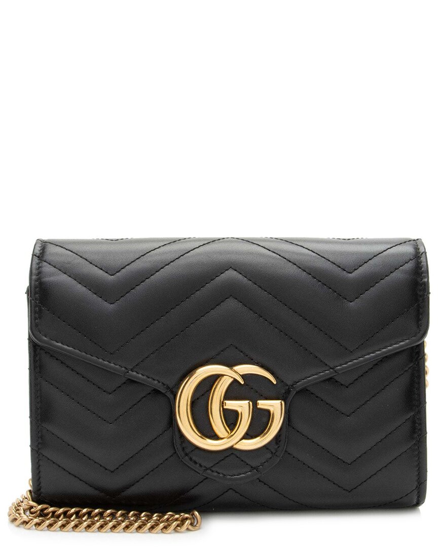 Gucci Black Matelasse Leather Gg Marmont Wallet On Chain (authentic Pre-loved) In Black