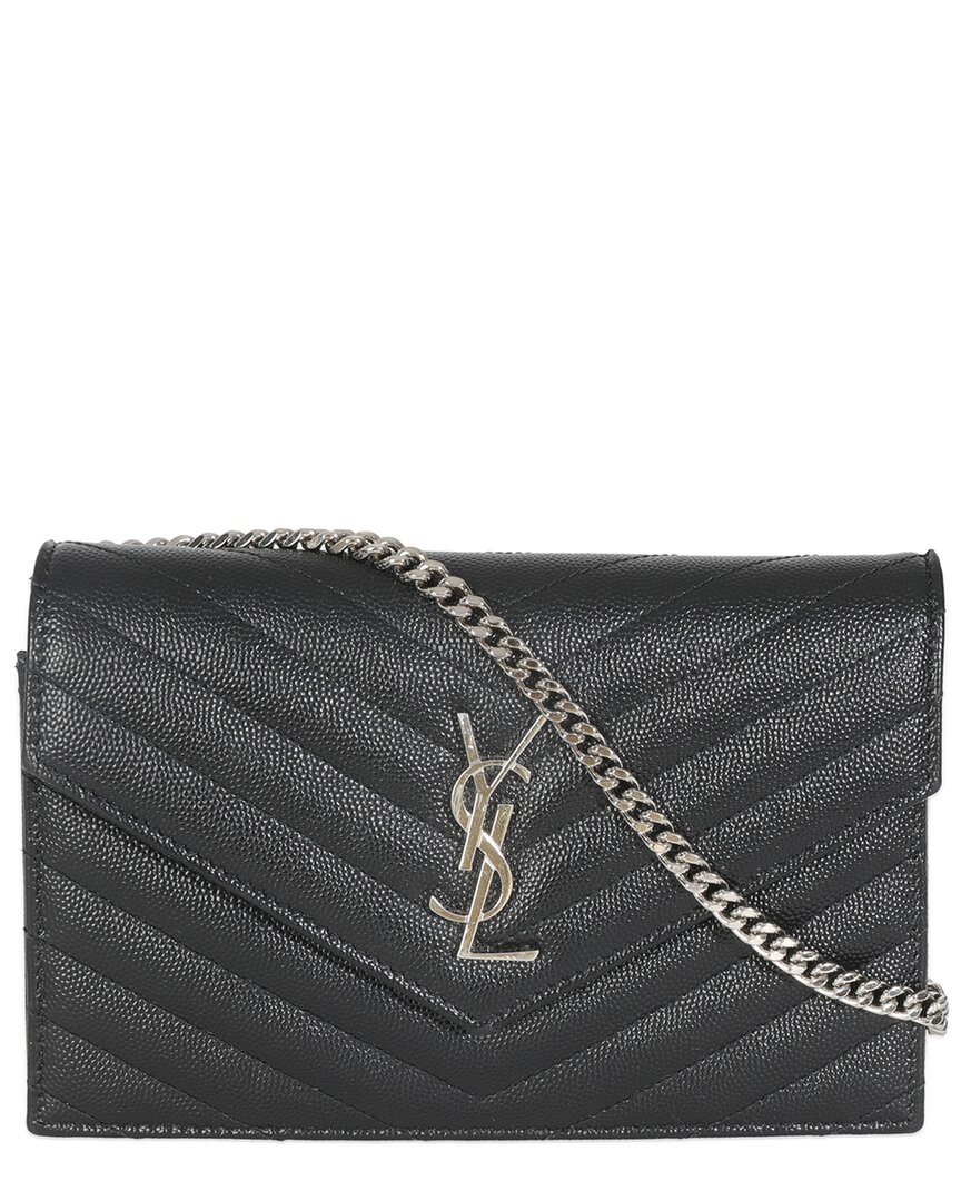 Saint Laurent Black Grain De Poudre Matelasse Leather Monogram Envelope Chain  Wallet (authentic Pre In Black