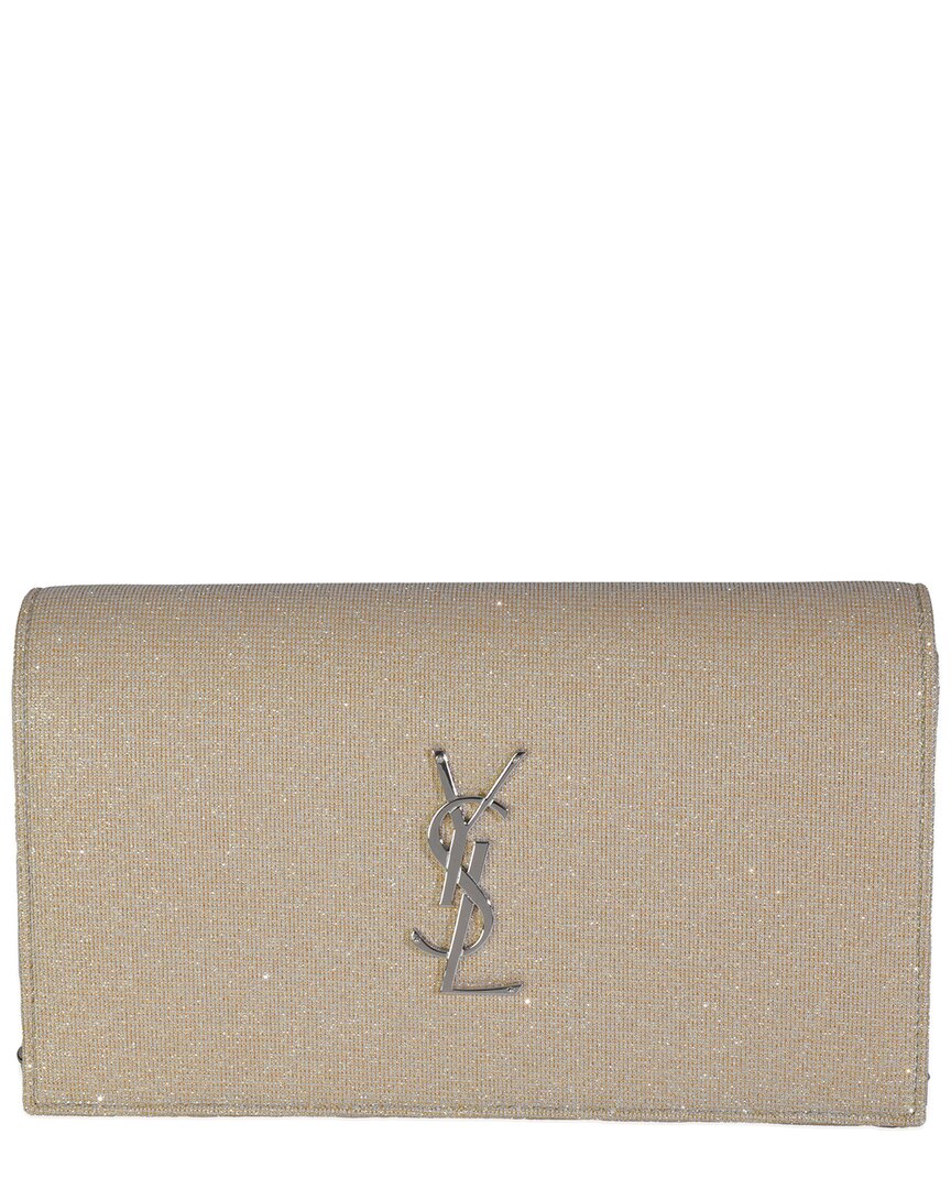 Saint Laurent Beige/metallic Fabric Monogram Kate Chain Bag (authentic Pre-  Loved) In Neutral