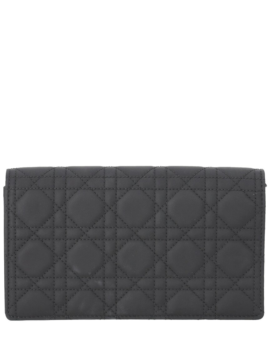 Dior Black Calfskin Leather Lady Ultra Matte Cannage Wallet On Chain (authentic Pre-loved)