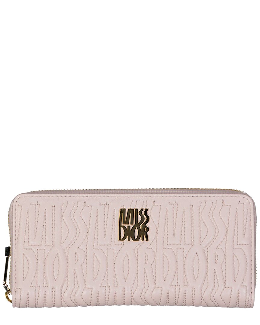 Dior Pink Lambskin Leather Miss Wallet In Neutral