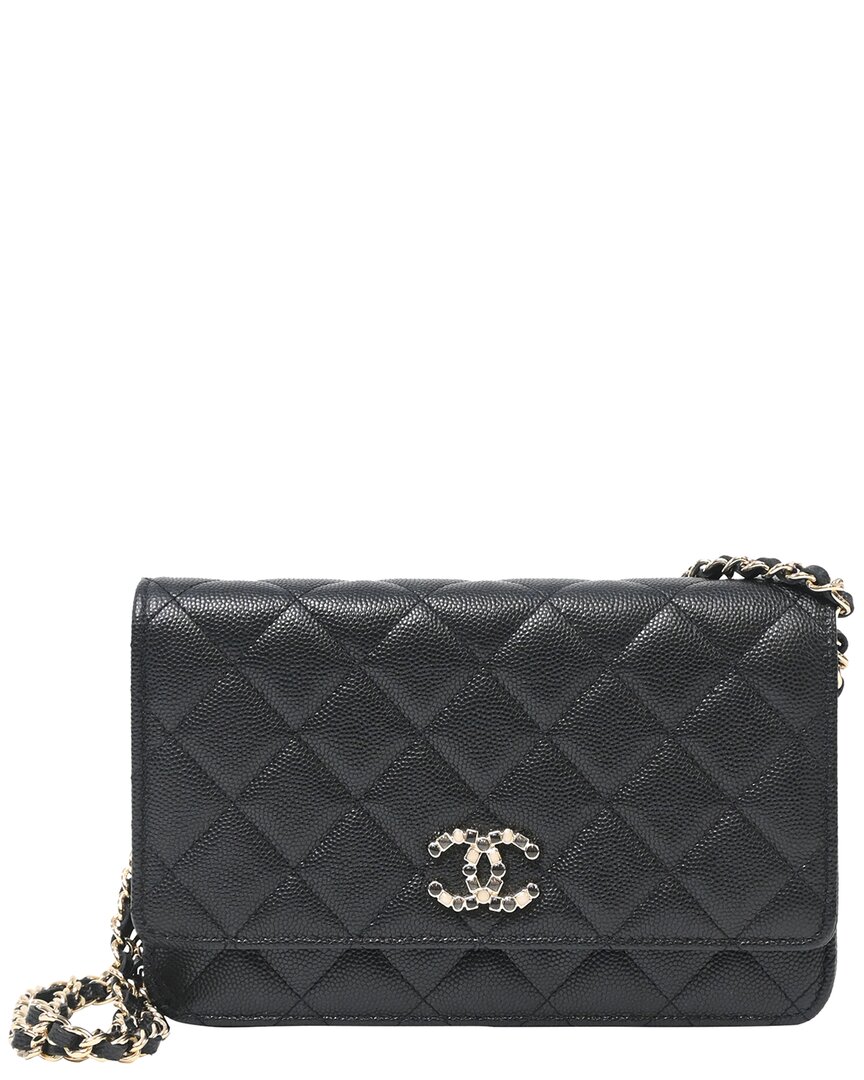 Click to view more detailed imagery on our partner's website Pre-owned Chanel Black Caviar Leather Shiny Enamel Quilted Cc Wallet On Chain (authentic Pre-loved)