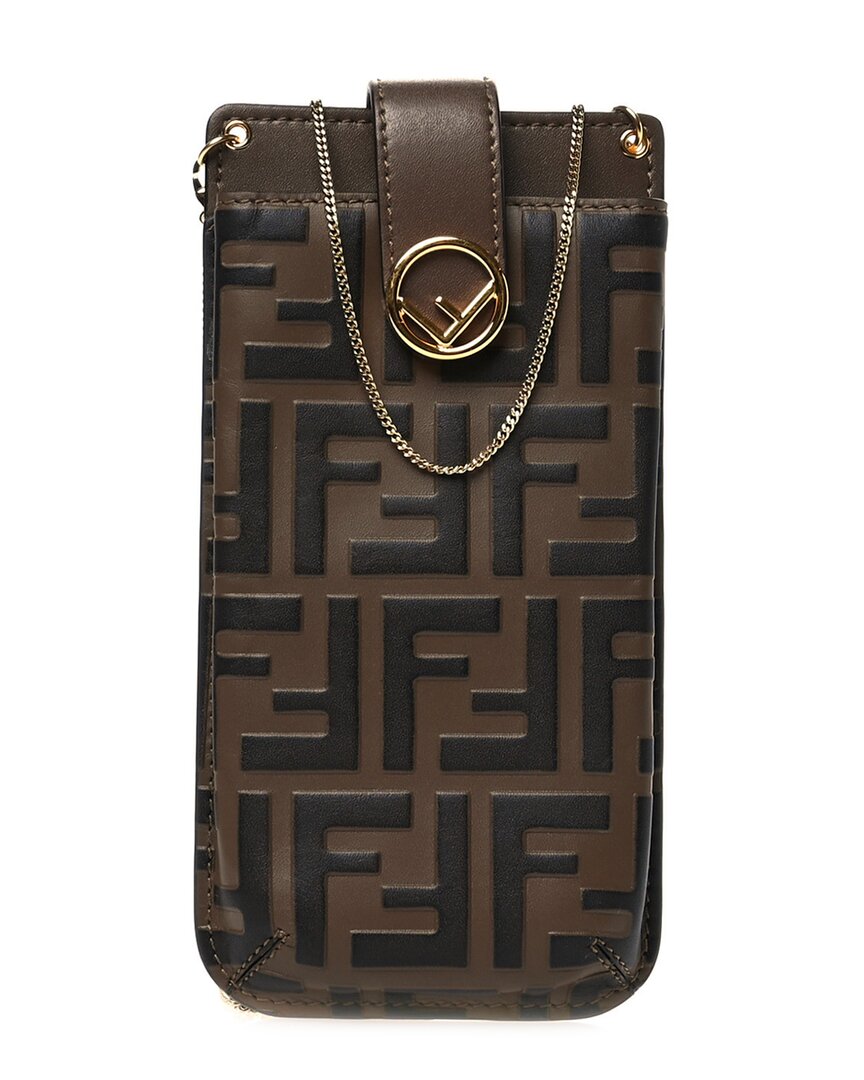 Fendi Black Vitello Soft Leather F Is Ff 1974 Embossed Phone Pouch (authentic Pre-loved)