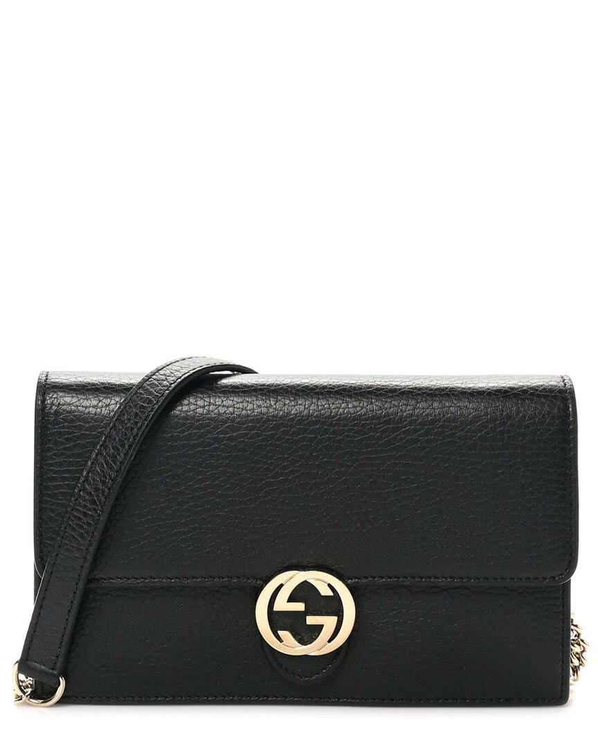 Gucci Interlocking G Leather Wallet Chain In Black