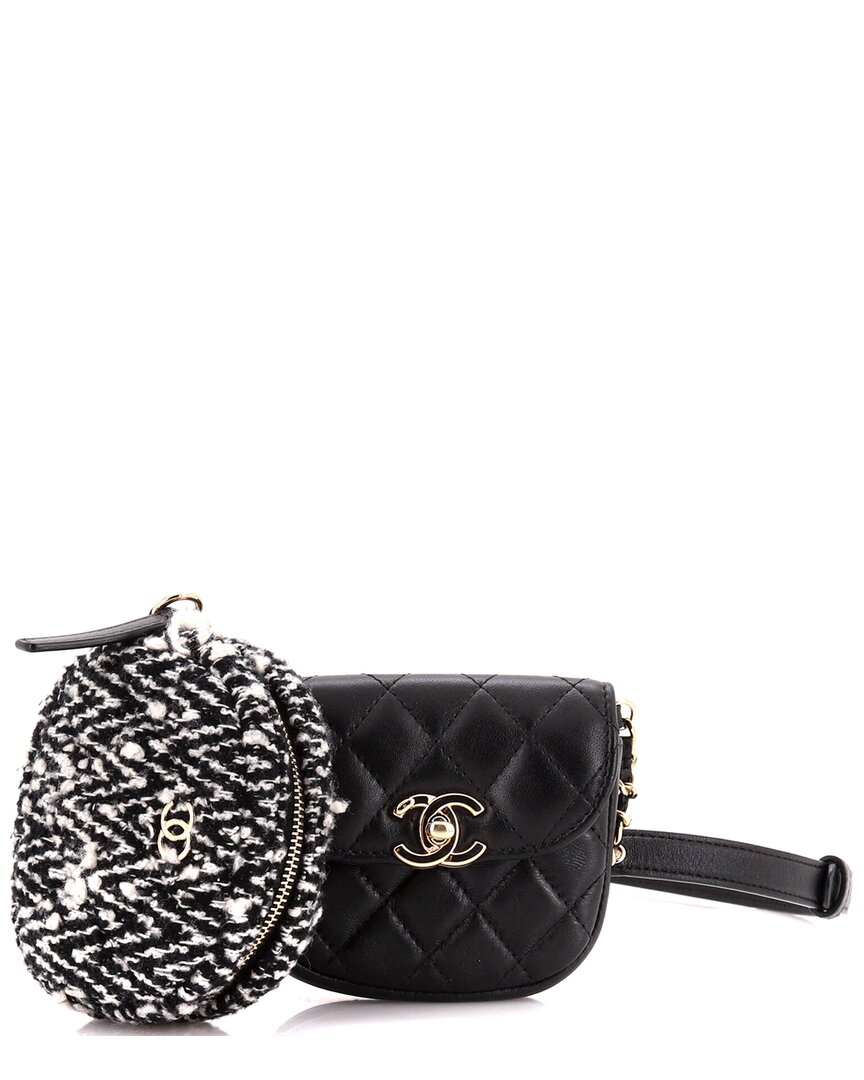 Click to view more detailed imagery on our partner's website Pre-owned Chanel Black Quilted Lambskin & Tweed Cc Waist Bag With Coin Purse (authentic Pre-loved)