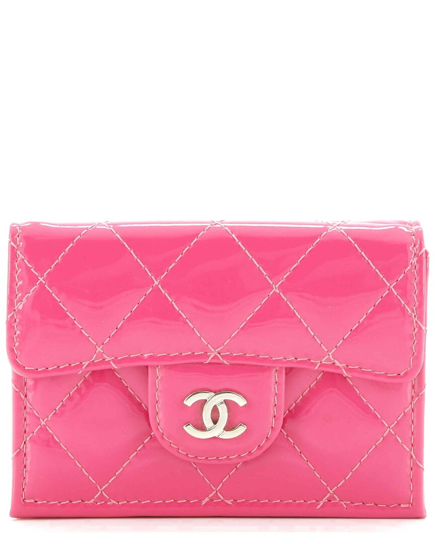 Pre-owned Chanel Pink Quilted Patent Leather Classic Trifold Flap Wallet Small  (authentic Pre-loved)