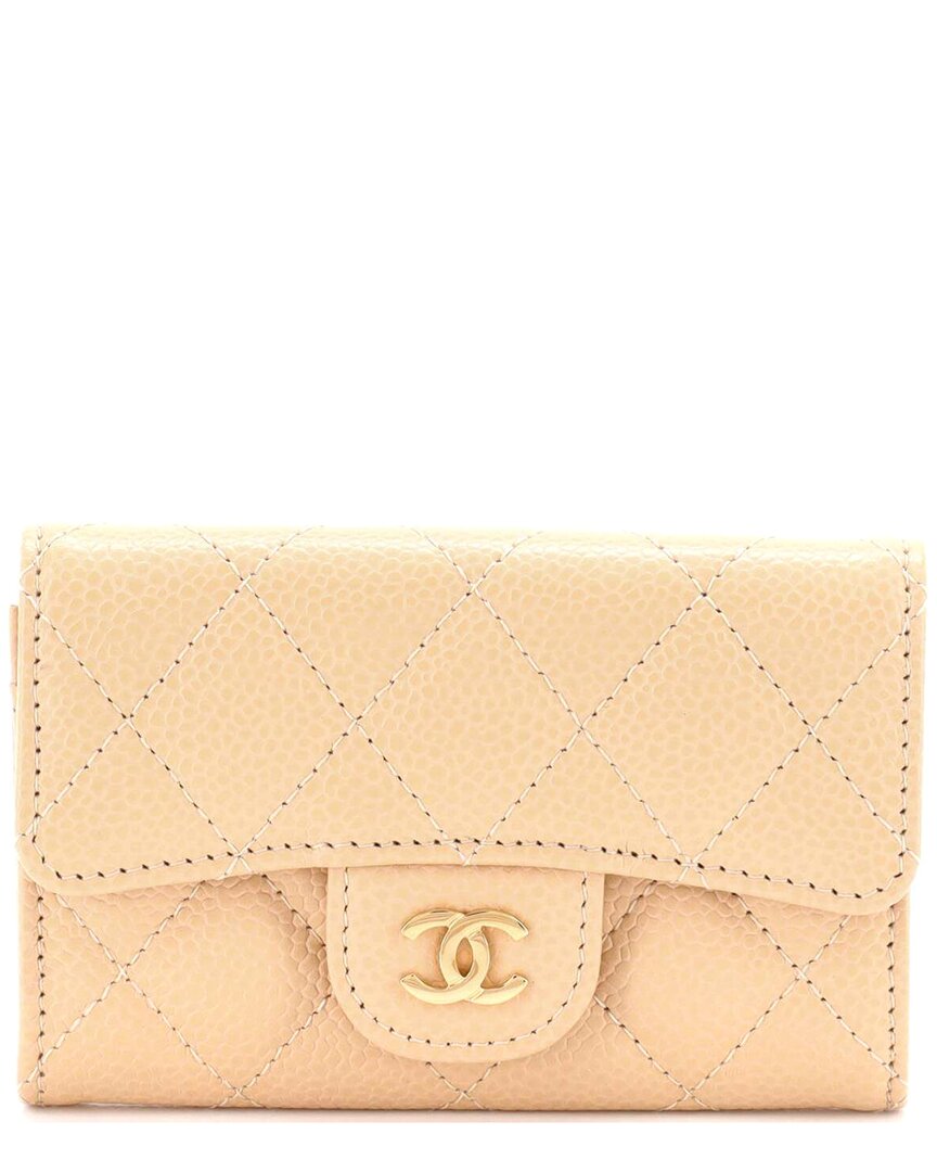 CHANEL Pre-owned Beige Caviar Leather Classic Flap Card Holder (authentic Pre-loved)