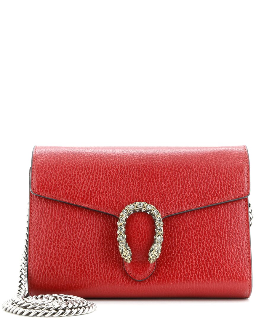 Gucci Red Sheep Leather Dionysus Chain Wallet With Embellished Detail Small (authentic Pre-loved)
